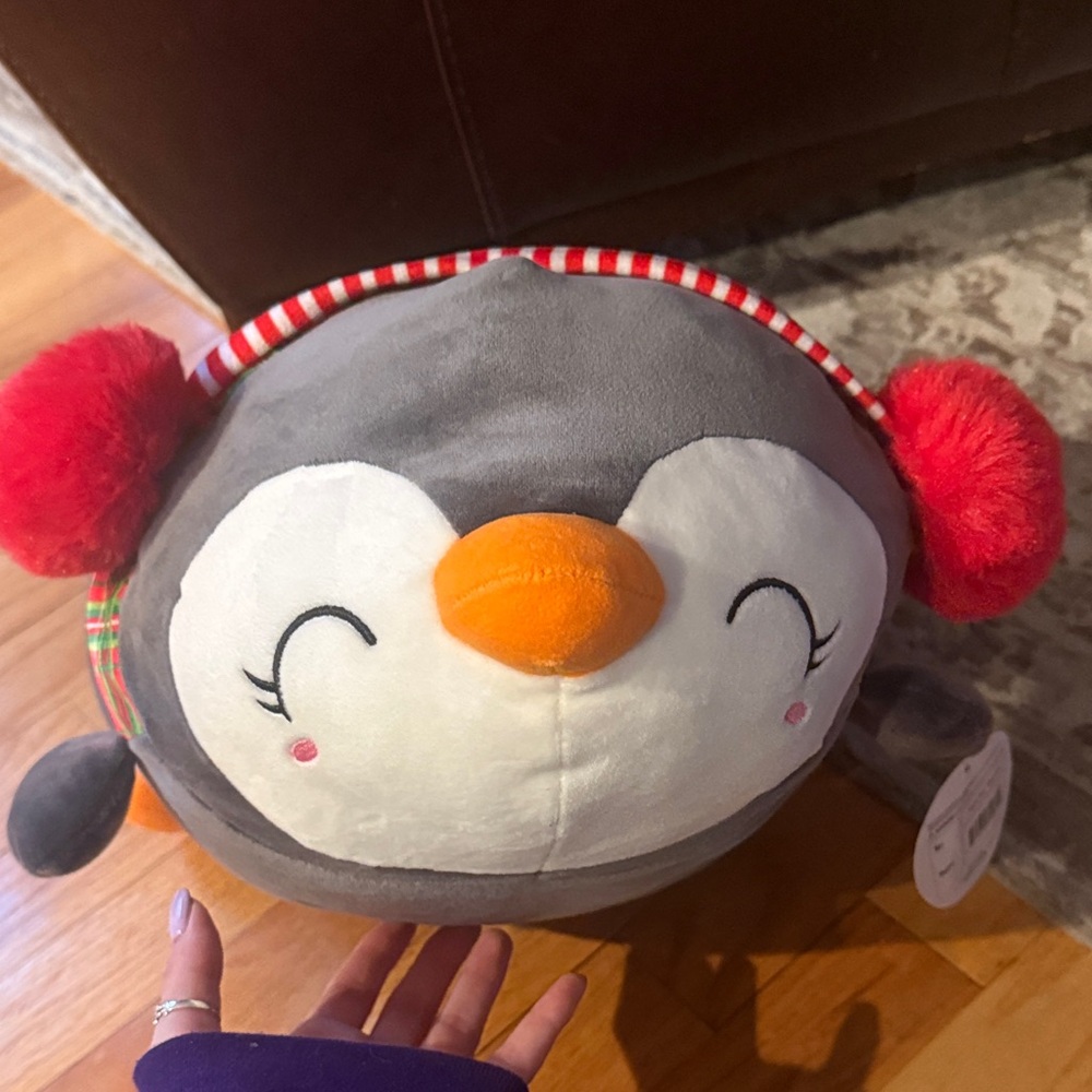 Gray and White Plush Penguin Stuffed Animal with Orange Beak